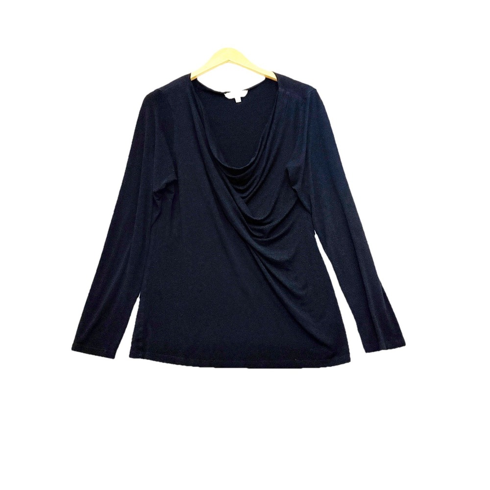 CAbi 137 Womens XL Black Twist Drape Neck‎ Long Sleeve Blouse Black Stretchy